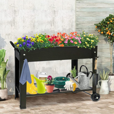 Huhote Durable Metal Raised Garden Bed With Legs And Storage Shelf 101X28X80 Cm Black - image 1