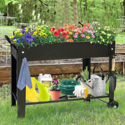 Huhote Durable Metal Raised Garden Bed With Legs And Storage Shelf 101X28X80 Cm Black - thumbnail 7