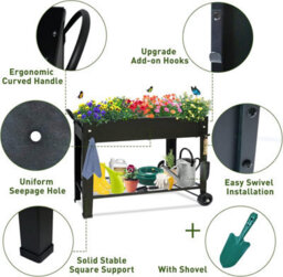 Huhote Durable Metal Raised Garden Bed With Legs And Storage Shelf 101X28X80 Cm Black - thumbnail 3