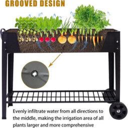 Huhote Durable Metal Raised Garden Bed With Legs And Storage Shelf 101X28X80 Cm Black - thumbnail 5