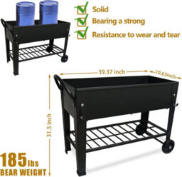 Huhote Durable Metal Raised Garden Bed With Legs And Storage Shelf 101X28X80 Cm Black - thumbnail 4
