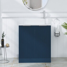 Royal Bathrooms Evora 700mm Midnight Blue Fluted Floor Standing Countertop Vanity Unit 2 Door With Lyon Basin - thumbnail 1