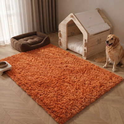 Oxford Homeware Shaggy Rug Anti-Slip Washable Soft Fluffy Living Room And Bedroom Rug (Rust, 60X110Cm) - image 1