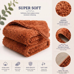Oxford Homeware Shaggy Rug Anti-Slip Washable Soft Fluffy Living Room And Bedroom Rug (Rust, 60X110Cm) - thumbnail 4