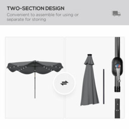 Outsunny Garden Parasol Umbrella With Led Lights And Tilt, Table Umbrella - thumbnail 8