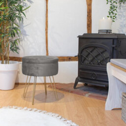 Harbour Housewares 2X Velvet Storage Footstools - Round Modern Dressing Table Footstool Vanity Seat Chair - 45 X 36Cm Grey/gold - thumbnail 5