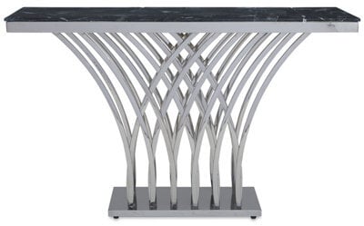 Orsina  Black Marble And Silver Console Table For Livingroom, Metallic Finish Storage Table, Accent Table For Patio - image 1
