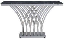 Orsina  Black Marble And Silver Console Table For Livingroom, Metallic Finish Storage Table, Accent Table For Patio