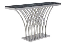 Orsina  Black Marble And Silver Console Table For Livingroom, Metallic Finish Storage Table, Accent Table For Patio - thumbnail 2