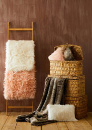 Orsina Bosie Mongolian Faux Fur Pink Square Cushion - thumbnail 5