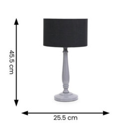 Valuelights Victoria Traditional Grey Wood Candlestick Table Lamp With Black Drum Shade - Led Bulb Included - thumbnail 6