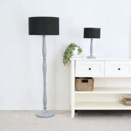 Valuelights Victoria Traditional Grey Wood Candlestick Table Lamp With Black Drum Shade - Led Bulb Included - thumbnail 3
