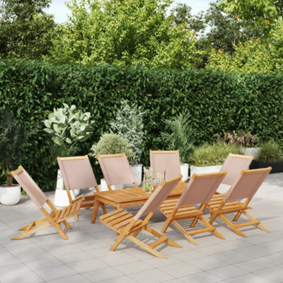 Berkfield Folding Garden Chairs 8 Pcs Taupe Fabric And Solid Wood - image 1