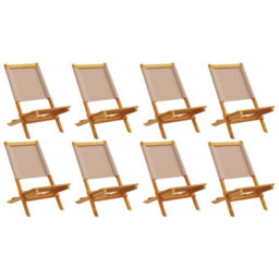 Berkfield Folding Garden Chairs 8 Pcs Taupe Fabric And Solid Wood - thumbnail 2