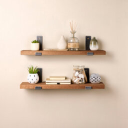 Off the Grain Wall Mounted Shelves - Set Of Two Walnut Shelves With Inverted Brackets - 120Cm - thumbnail 2