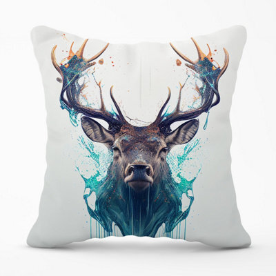 Warren Reed Designer Stag Face Splashart Outdoor Cushion 45Cm X 45Cm - image 1