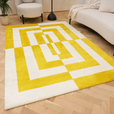 The Rugs Joli Yellow And White Geometric Rug Soft Dense Pile Easy To Clean And Pet Friendly For Living Rooms And Bedrooms - image 1