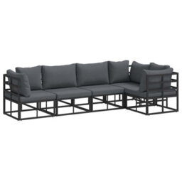 Berkfield Garden Sofa Set With Cushion 5 Pcs Black Aluminium - thumbnail 2