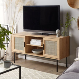 Beliani 2-Door Tv Stand With Natural Rattan Front 120 X 63 Cm - thumbnail 2