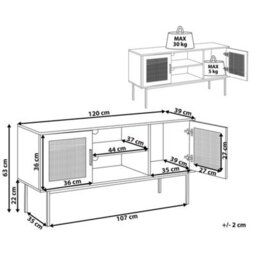 Beliani 2-Door Tv Stand With Natural Rattan Front 120 X 63 Cm - thumbnail 3