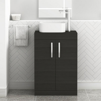 Royal Bathrooms 600mm Hale Black 2 Door Free Standing Bathroom Vanity Unit With Sink & Elena Countertop Basin - image 1