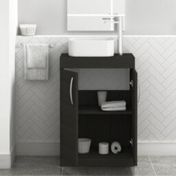 Royal Bathrooms 600mm Hale Black 2 Door Free Standing Bathroom Vanity Unit With Sink & Elena Countertop Basin - thumbnail 3