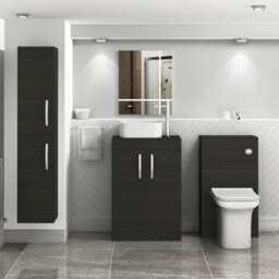 Royal Bathrooms 600mm Hale Black 2 Door Free Standing Bathroom Vanity Unit With Sink & Elena Countertop Basin - thumbnail 2