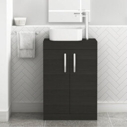 Royal Bathrooms 600mm Hale Black 2 Door Free Standing Bathroom Vanity Unit With Sink & Elena Countertop Basin - thumbnail 1