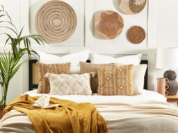 Beliani Set Of 2 Decorative Cushions Banyan Cotton 45 X 45 Cm Sand Beige Geometric Pattern - thumbnail 2