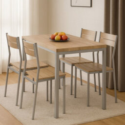 Malcolm Dining Set Modern Table With Laminated Top 4 Chairs Mdf Seats Sturdy Powder Coated Steel Frames Sonoma Oak - thumbnail 1