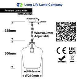 Long Life Lamps Company Industrial Chrome Clear Glass Bell Ceiling Pendant Light K444 - thumbnail 2