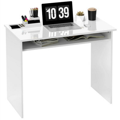 Computer Desk Writing Table Study Workstation Storage High Gloss White - image 1