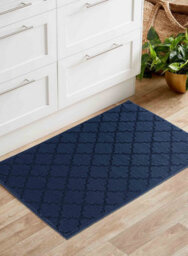 Ivy Washable Trellis Design Anti Slip Doormats Navy 80X150 Cm - thumbnail 1