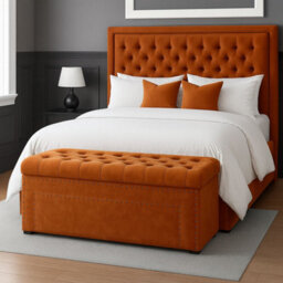 137Cm Duke Ottoman Storage Box -Upholstered Blanket Box - Burnt Orange Plush Velvet Multifunctional Storage Box - thumbnail 4