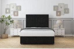 "Comfort Tokyo Black Plush Ottoman Bed Base With 26"" Strutted Headboard 4'6 Double" - thumbnail 1