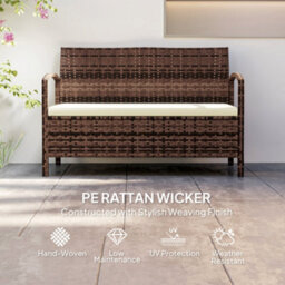 Wyld Haus Rarette Brown Pe Rattan Garden Storage Bench With Beige Cushion, 125L, Galvanised Steel Frame - thumbnail 5
