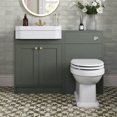 Affine 1120mm Traditional Vanity Basin Unit & Btw Toilet Combi Bathroom Furniture Green - image 1