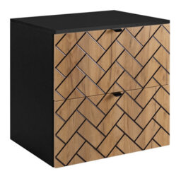 Heze Furniture Trend Herringbone Pattern Door 60Cm Bathroom Cabinet Vanity Unit With Worktop Gold Craft Oak & Black - thumbnail 4