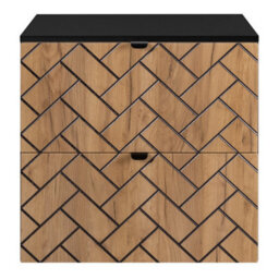 Heze Furniture Trend Herringbone Pattern Door 60Cm Bathroom Cabinet Vanity Unit With Worktop Gold Craft Oak & Black - thumbnail 3