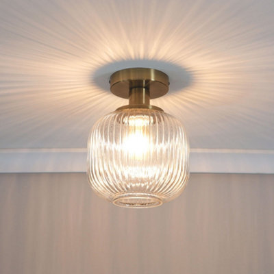 Valuelights Calpe Gold Semi Flush Ceiling Light With Ribbed Clear Glass Shade And Bulb - image 1