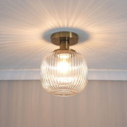 Valuelights Calpe Gold Semi Flush Ceiling Light With Ribbed Clear Glass Shade And Bulb