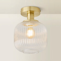 Valuelights Calpe Gold Semi Flush Ceiling Light With Ribbed Clear Glass Shade And Bulb - thumbnail 3