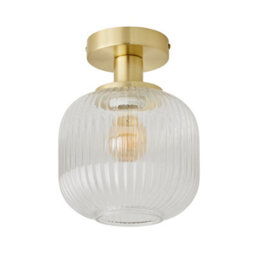 Valuelights Calpe Gold Semi Flush Ceiling Light With Ribbed Clear Glass Shade And Bulb - thumbnail 6