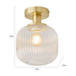Valuelights Calpe Gold Semi Flush Ceiling Light With Ribbed Clear Glass Shade And Bulb - thumbnail 7