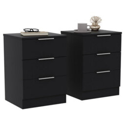 Lassic Vida Designs Trega Black 3 Drawer Compact Space-Saving Nightstands, (H)500mm X (W)390mm X (D)280mm, Set Of 2 - thumbnail 9