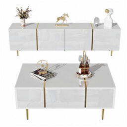 Abrihome Contemporary High-Gloss White Tv Unit & Coffee Table Set, White - thumbnail 3
