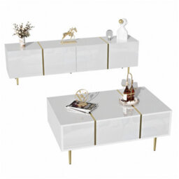 Abrihome Contemporary High-Gloss White Tv Unit & Coffee Table Set, White - thumbnail 7