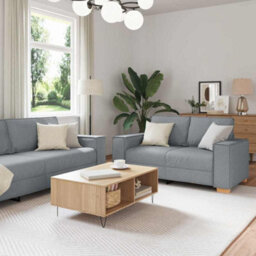 Vidaxl Sofa Set With Cushion 3 Pcs Grey 220 X 78 X 84 Cm Fabric - thumbnail 1