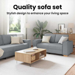 Vidaxl Sofa Set With Cushion 3 Pcs Grey 220 X 78 X 84 Cm Fabric - thumbnail 9