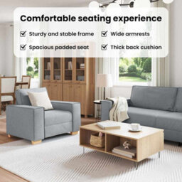 Vidaxl Sofa Set With Cushion 3 Pcs Grey 220 X 78 X 84 Cm Fabric - thumbnail 8